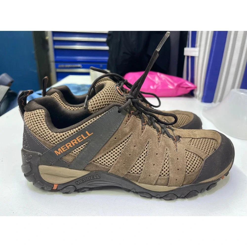 Merrell Mens J48519 Hiking Shoes Brown Suede Mesh Trail Sneakers Size 9